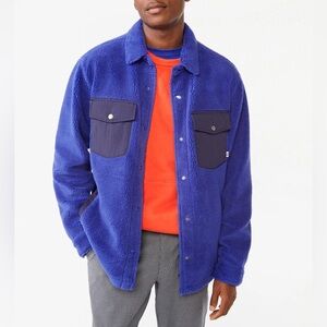 Free Assembly Men's Faux Sherpa Overshirt Jacket Snap Button Size Medium Blue